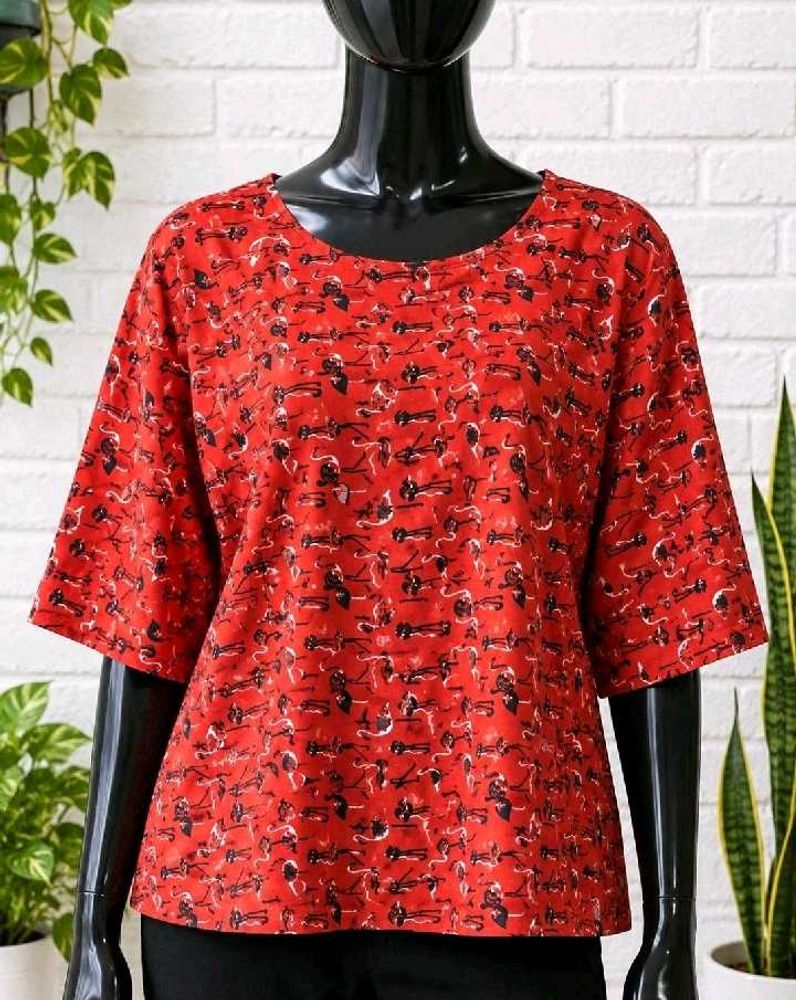 Unique Red Printed Casual Top