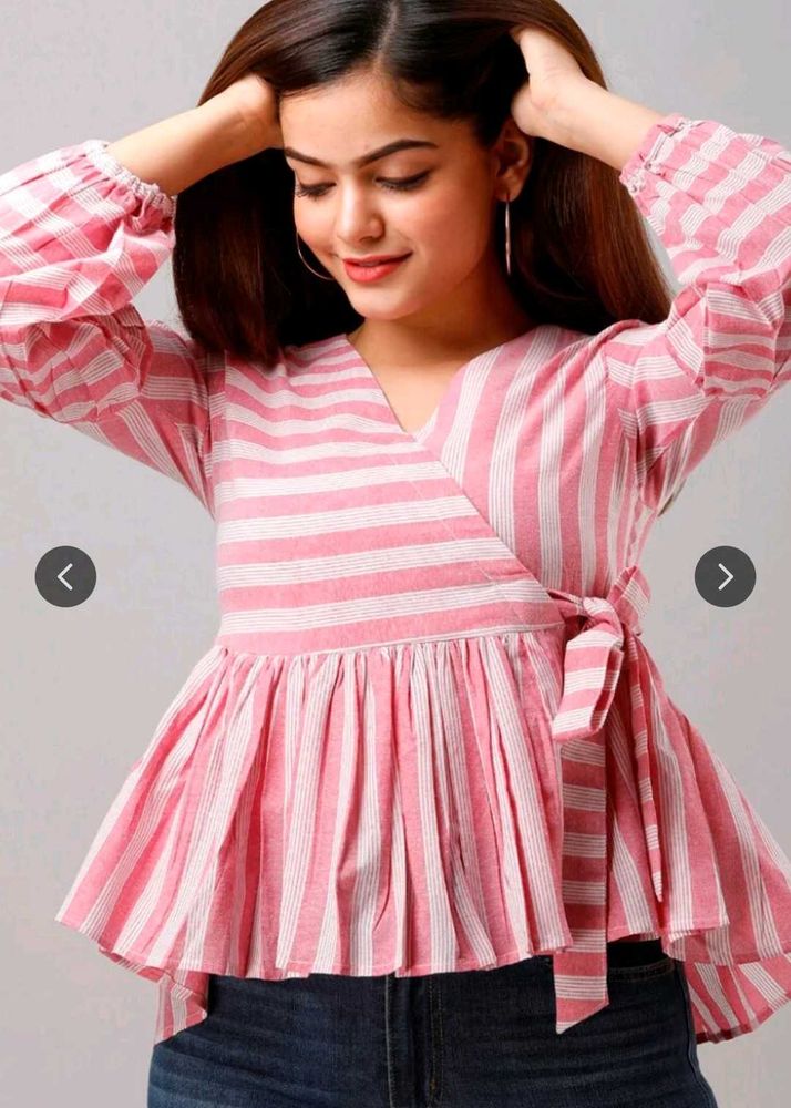 Chic Pink Striped Wrap Peplum Top