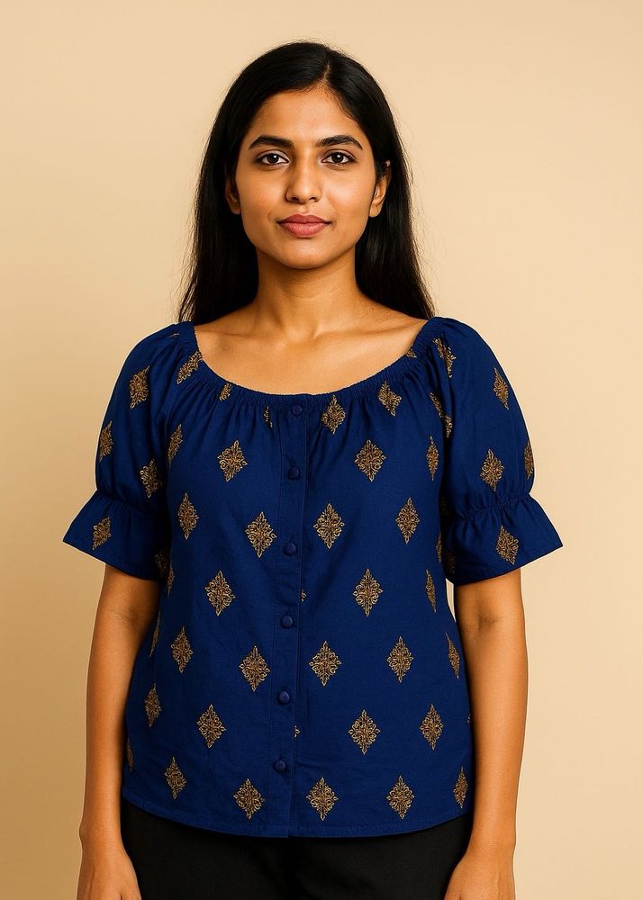 Blue &amp; Gold Patterned Top