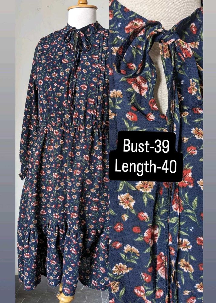 Navy Floral Print Midi Dress