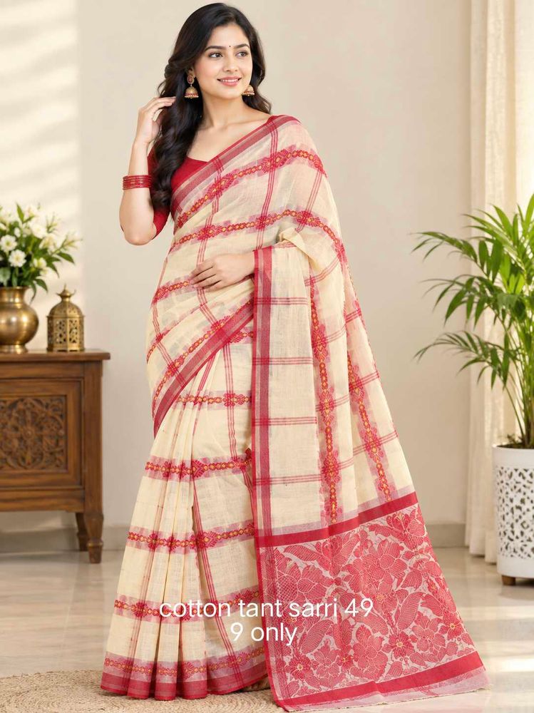 tant red white saree
