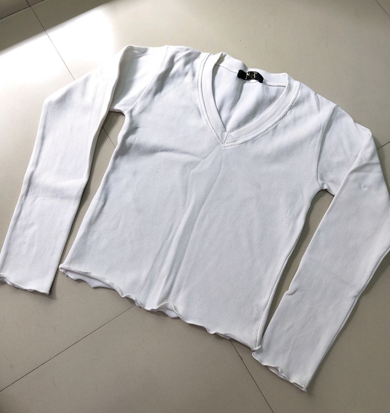 White V-Neck Top For Women