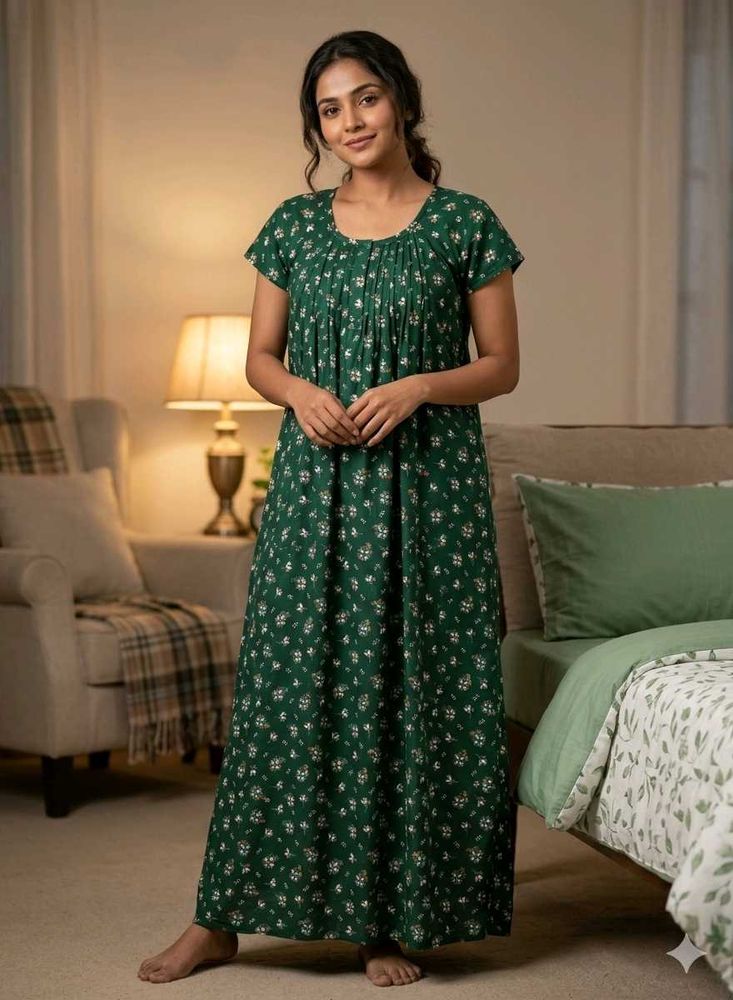 Elegant Green Floral Nightgown