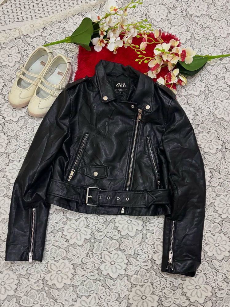 Black Faux Leather Biker Jacket
