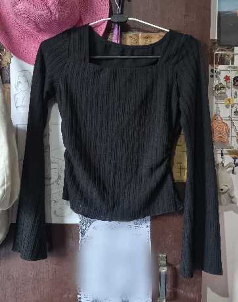 Black Square Neck Ribbed Top