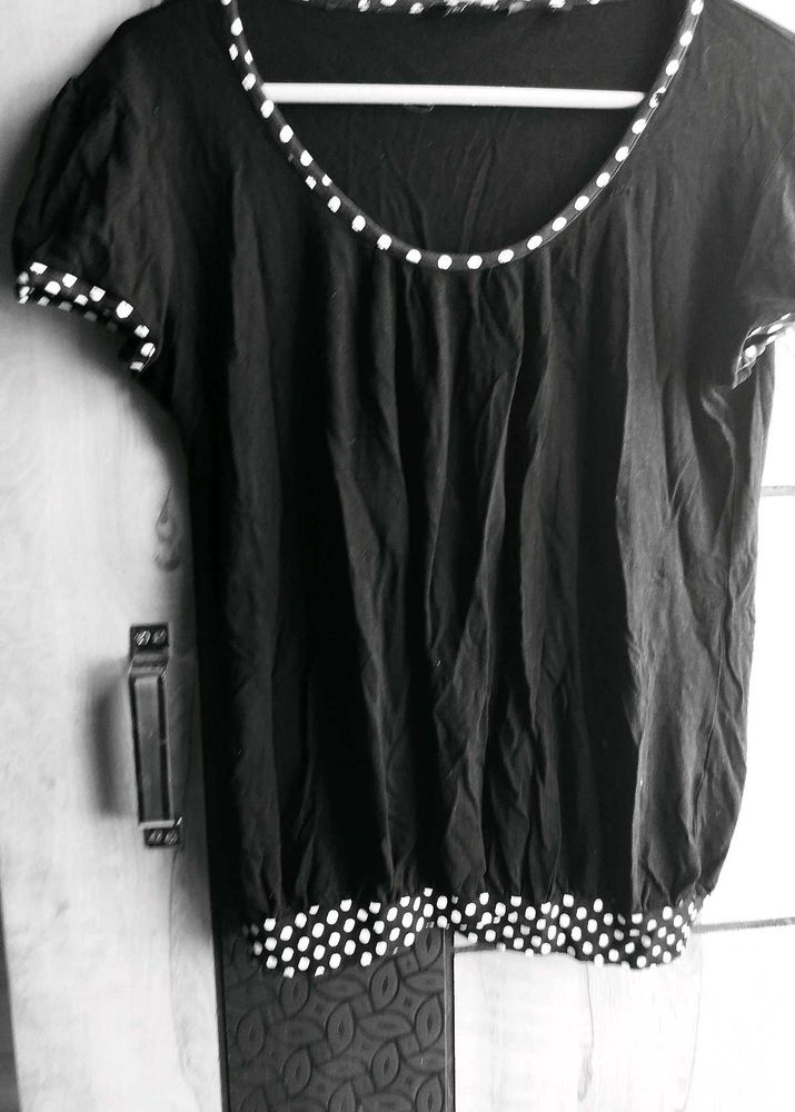 Black Polka Dot Trim Top