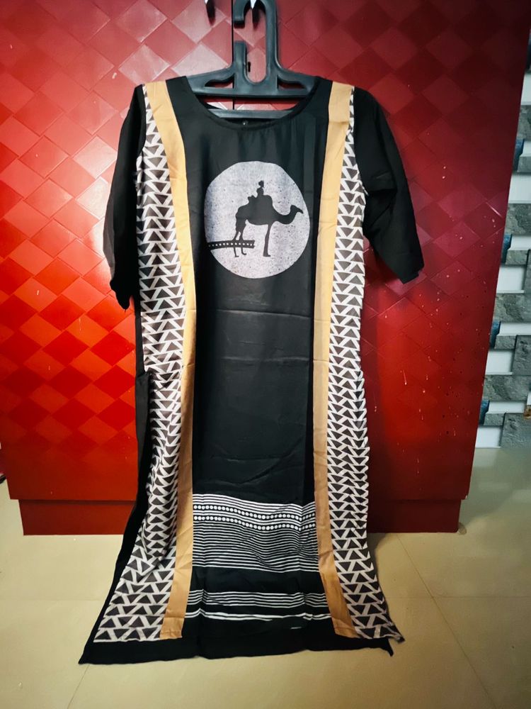 Stylish Black Kurta with Camel Print