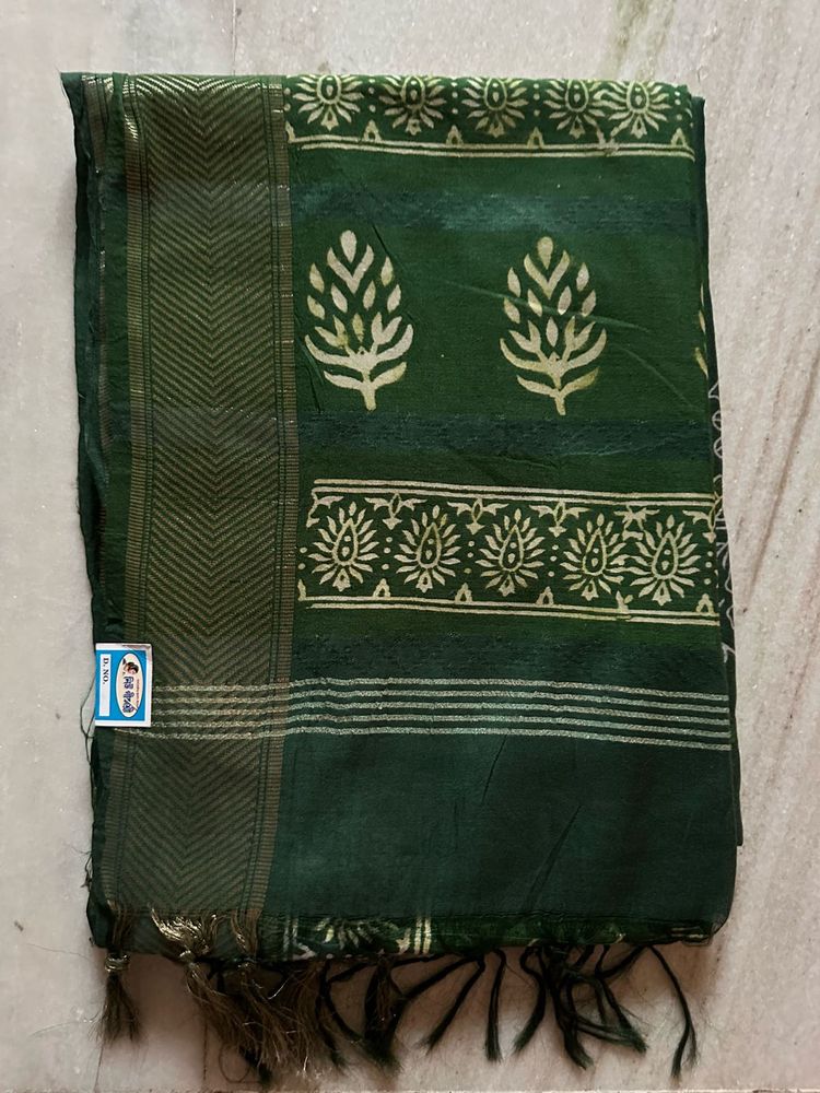 Brand New Elegant Green  Printed Saree