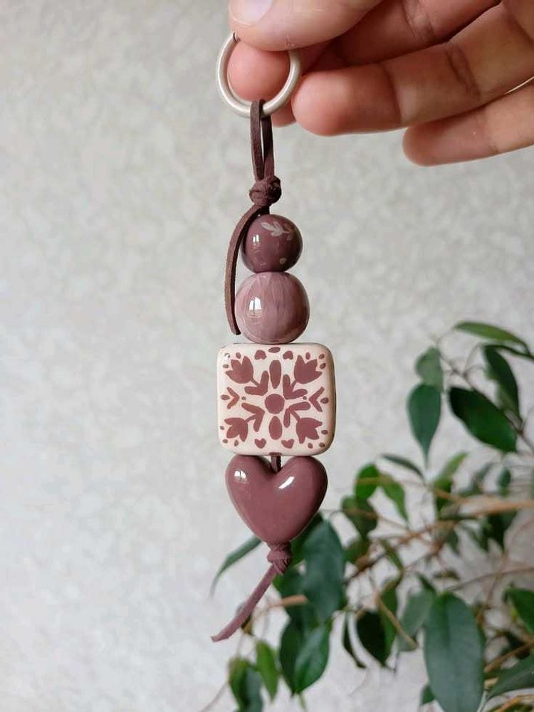 Handmade Beaded Heart &amp; Floral Keychain