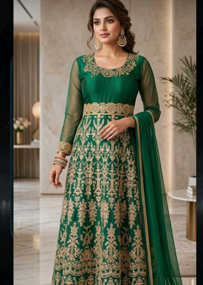 Elegant Green Embroidered Gown