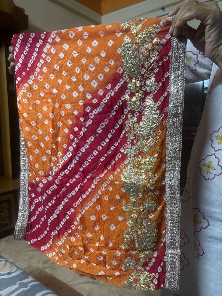 Vibrant Bandhani Dupatta with Golden Border