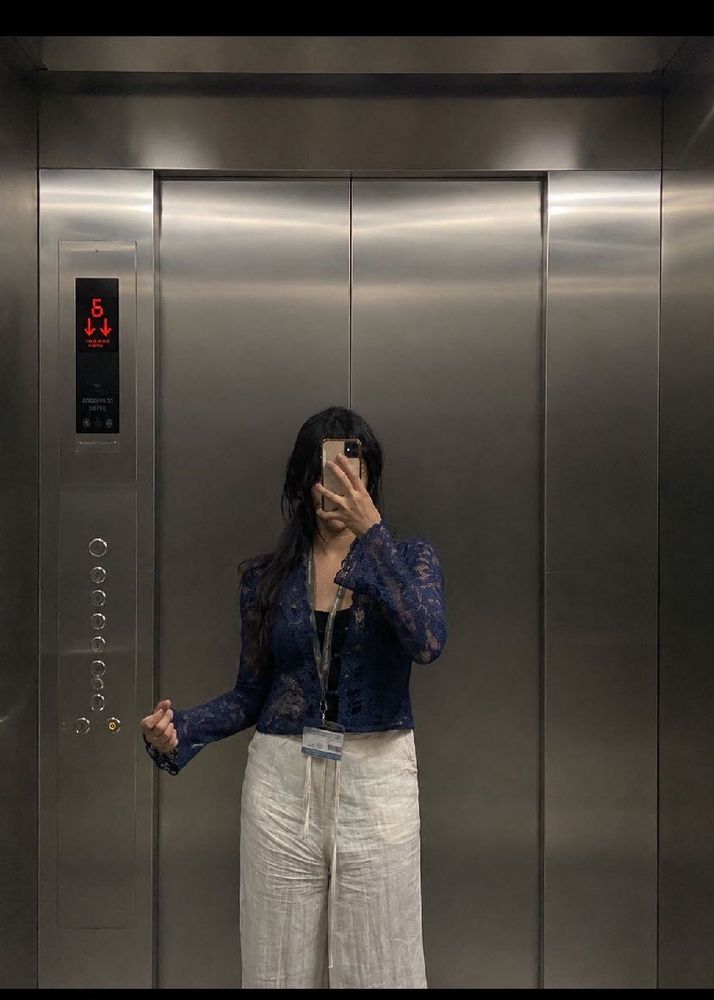 SAVANA y2k Stylish Blue Lace Crop Jacket