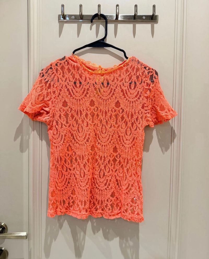 Bright Orange Lace Top