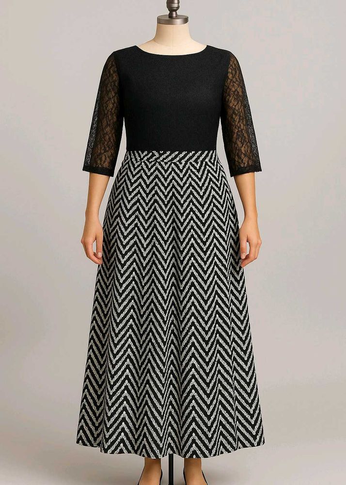 U &amp; F Black N White Long Maxi Dress For Women
