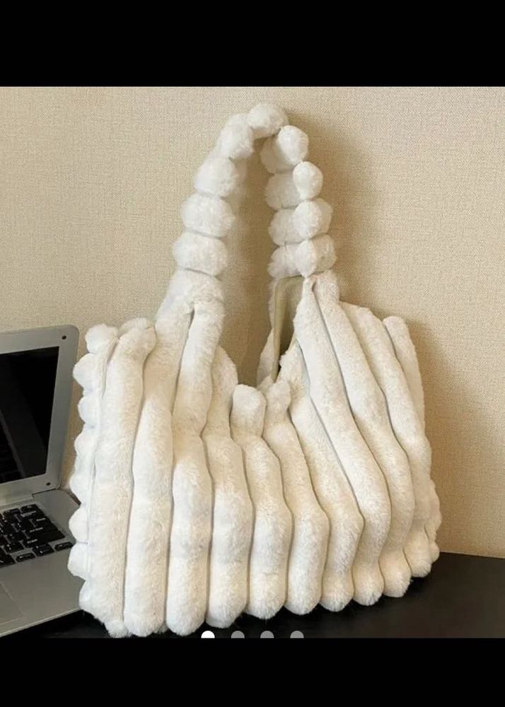 Chic White Faux Fur Hobo Bag