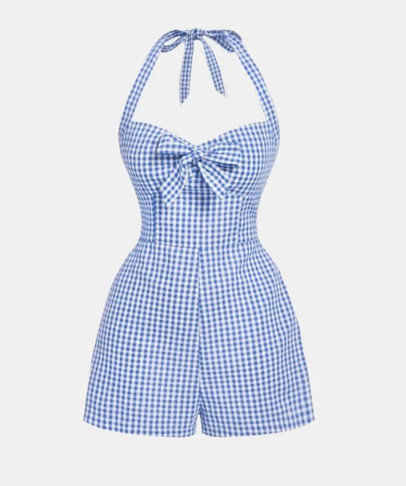 Blue Gingham Halter Neck Playsuit