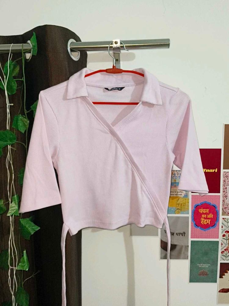 FREE DELIVERY! Pink Ribbed Wrap Crop Top