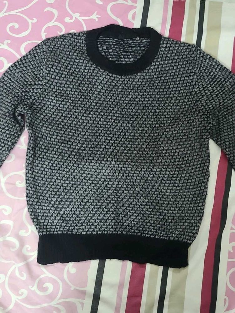 Grey &amp; Black Textured Knit Sweater