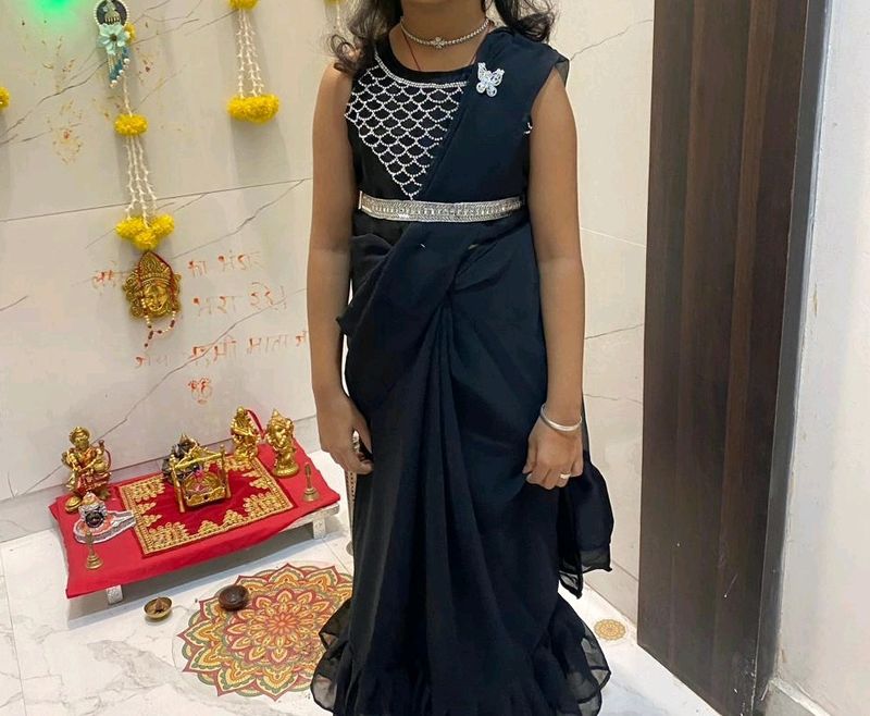 Saree For Girls 7 Years With Stitch Blouse