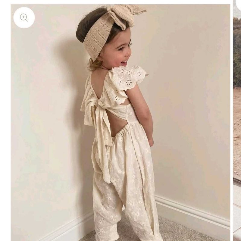 Cream Embroidered Jumpsuit with Bow Detail
