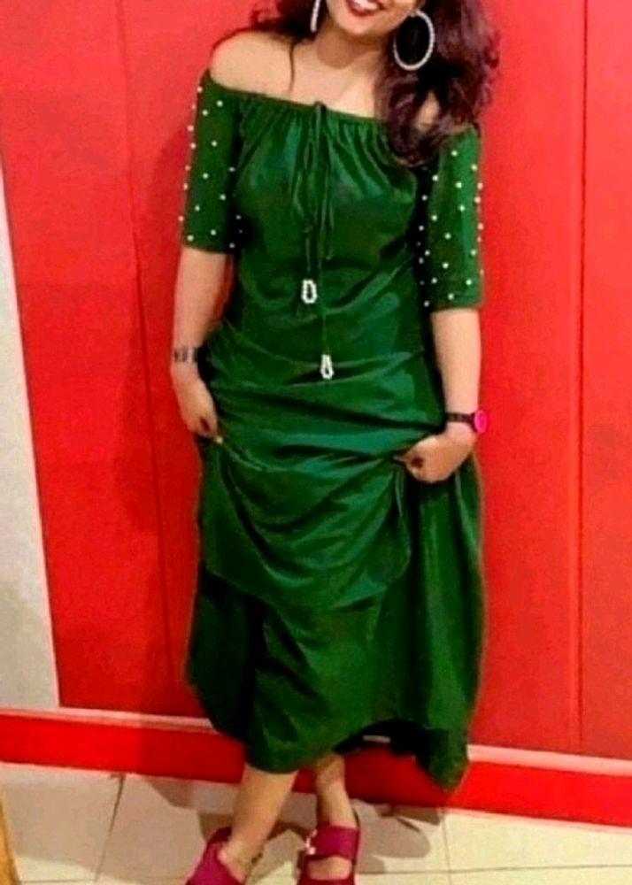 Emerald Green Off-Shoulder Dress