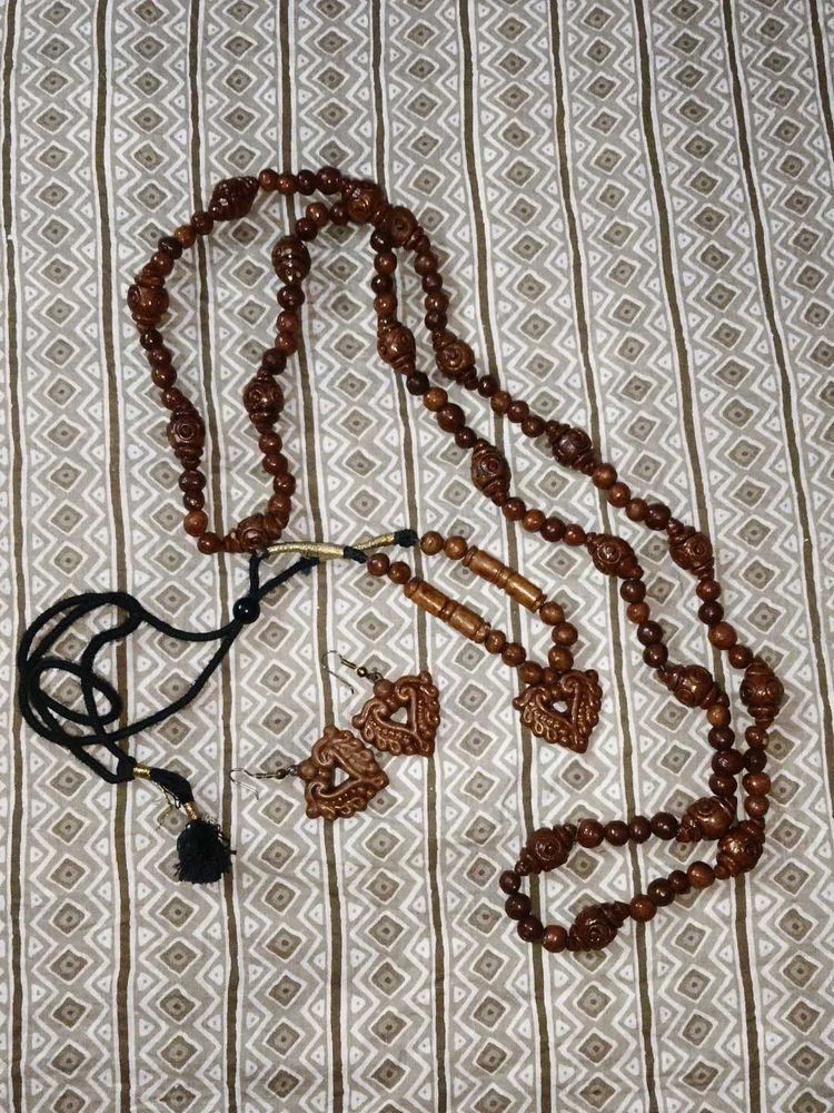 Wooden Beaded Necklace &amp; Earring Set