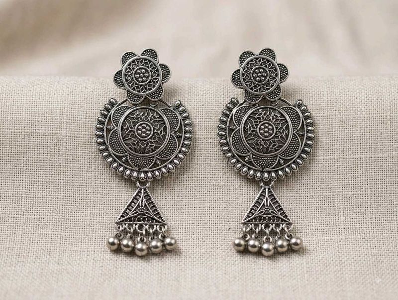 Oxidized Silver Jhumka Earrings