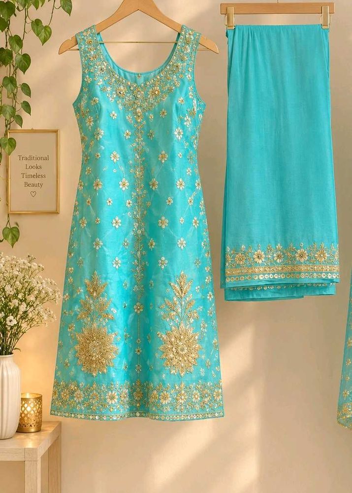 Stunning Teal Embroidered Kurta Set