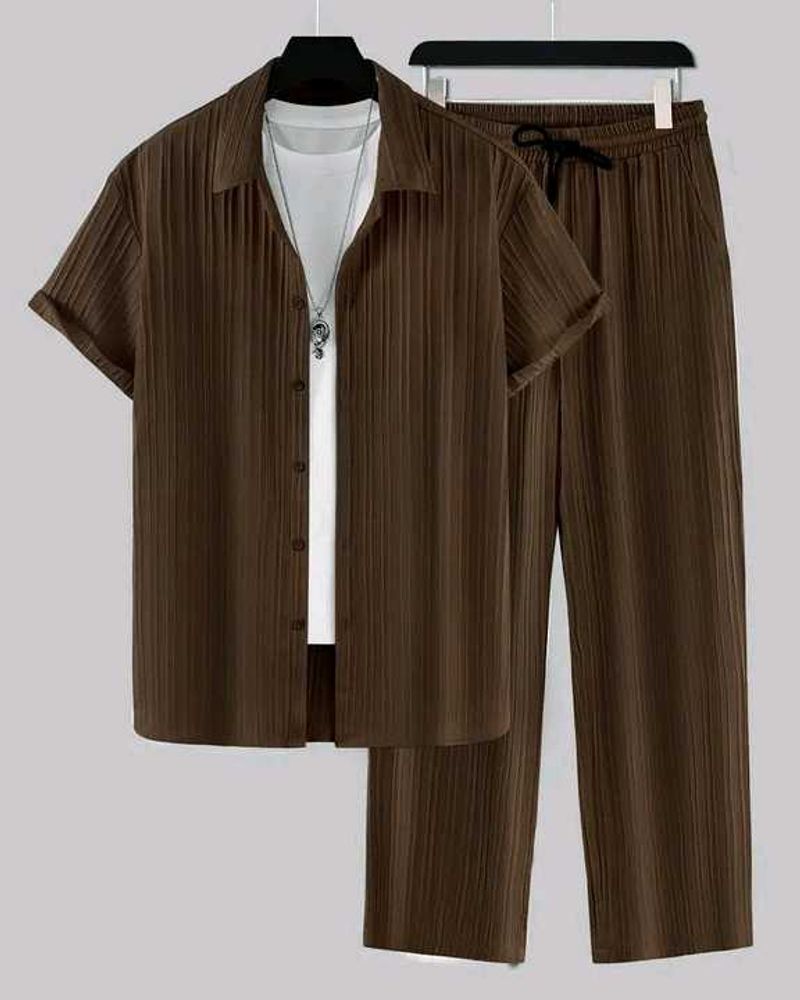 Men's Premium Coffee Brown Pleated Co-ord Set | Te