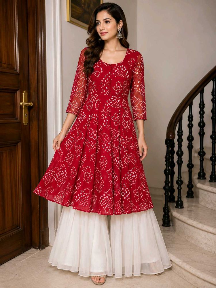 Red Bandhani Print Kurta with Palazzo