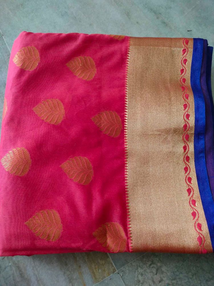 New Pink Saree with Golden Border
