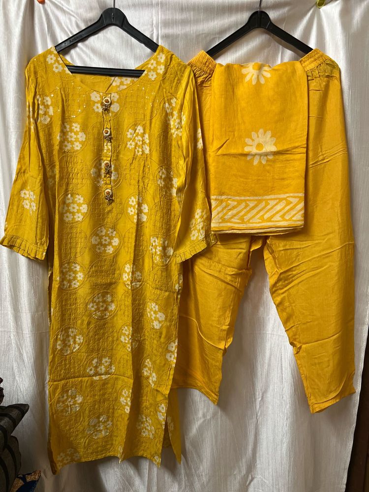 Yellow Floral Print 3 piece Set