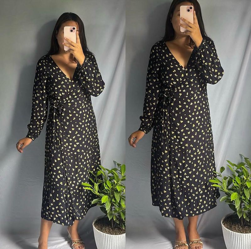 Floral Wrap Midi Dress