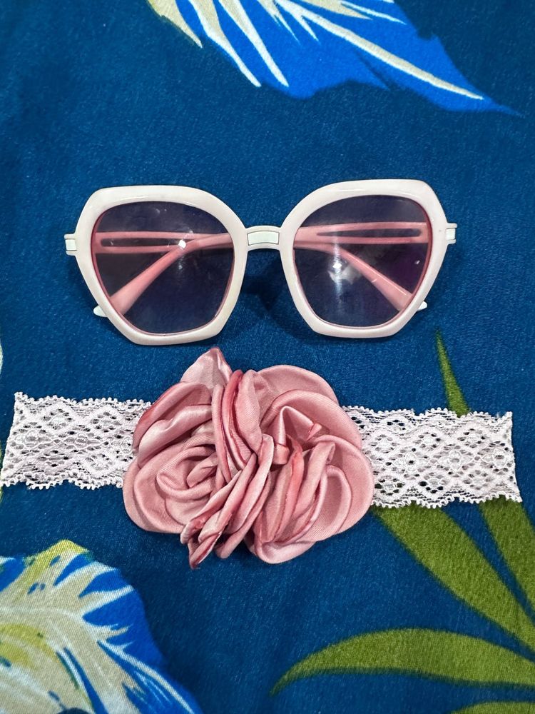 Pink Sunglasses &amp; Flower Headband for baby girl