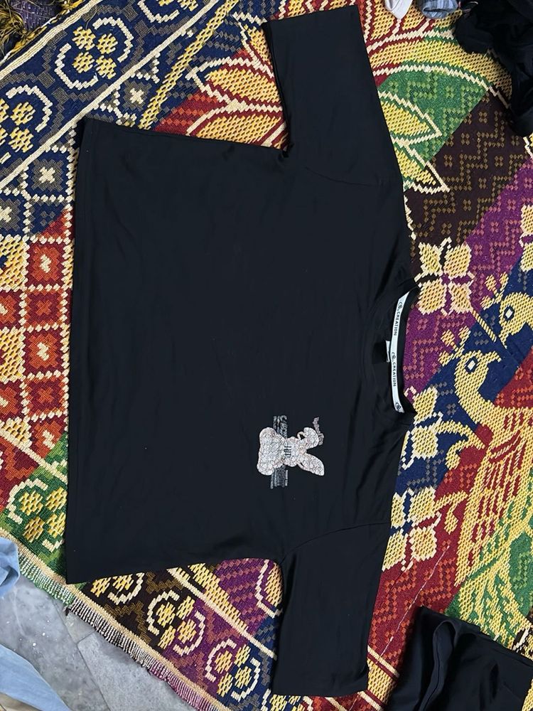 Black Rabbit Graphic Printed Oversized T-Shirt | C