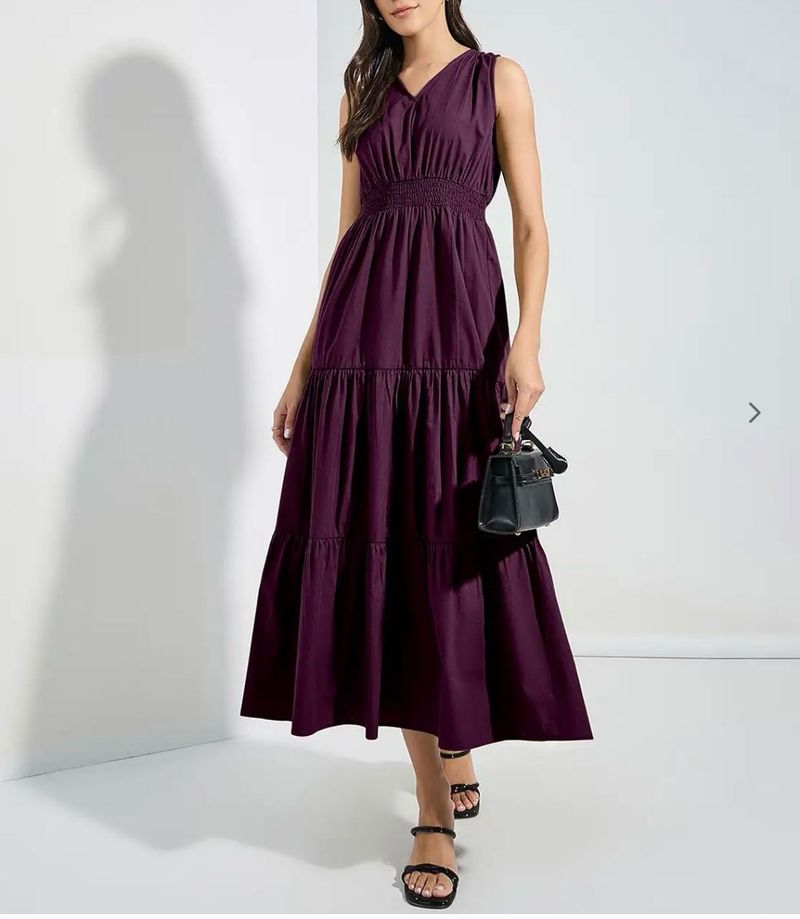 Chic Plum Tiered Midi Dress