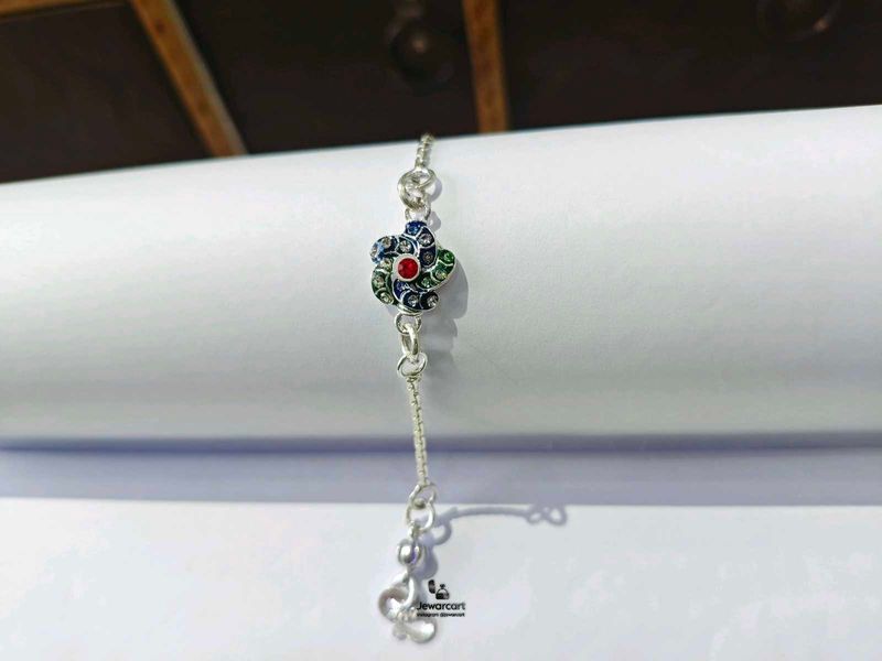 Pure Silver Rakhi with Flower Charm