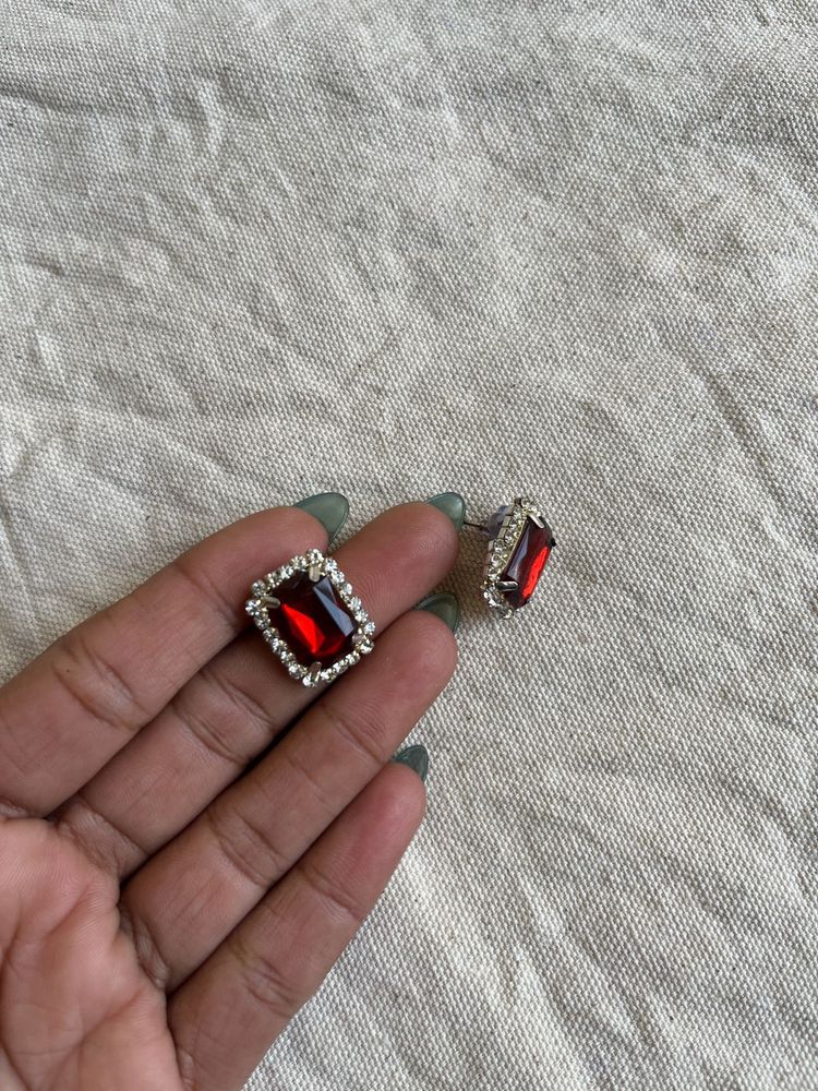 Red Gemstone Stud Earrings