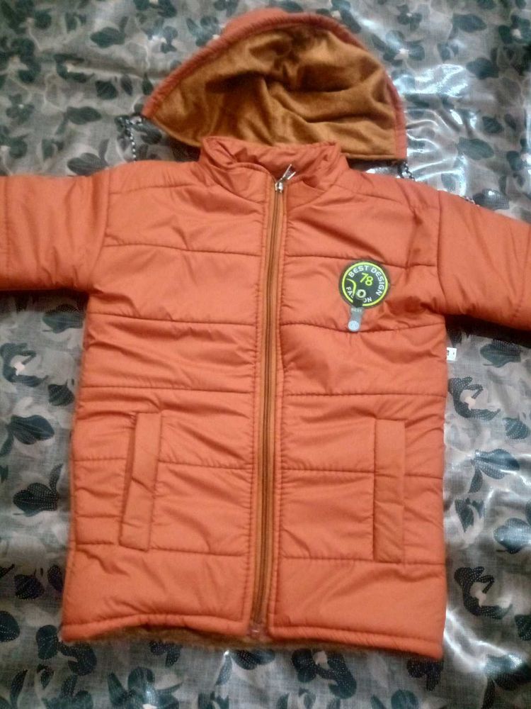 Orange Puffer Jacket with Hood