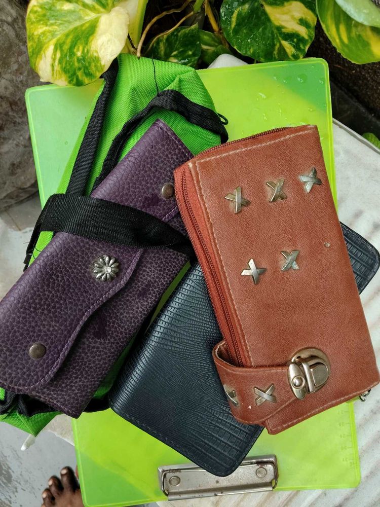 Lot of 3 Wallets - Purple, Brown &amp; Black