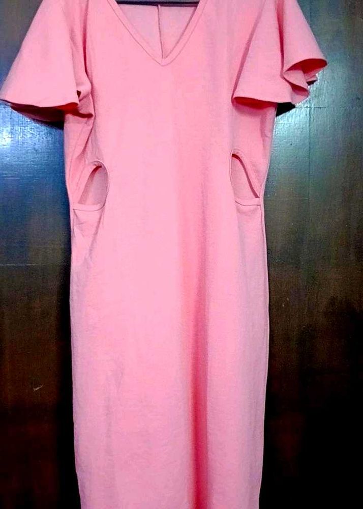 Pink Cut-Out Flutter Sleeve Dress