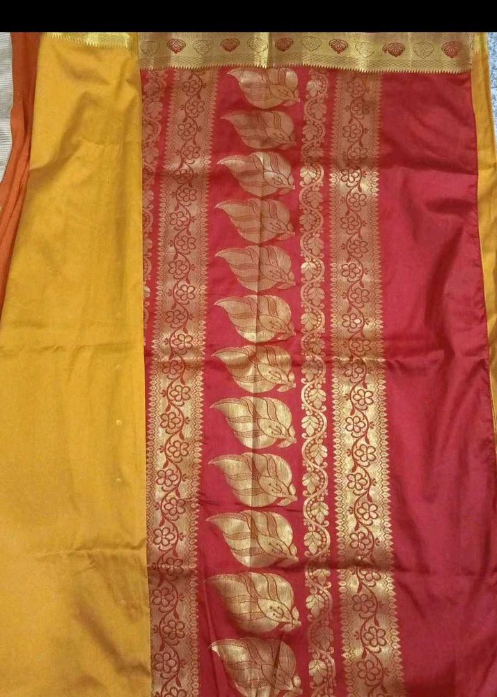 Vibrant Yellow &amp; Red Silk Saree