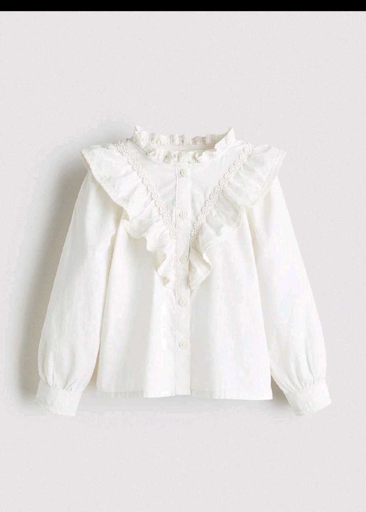 White Ruffled High Neck Blouse