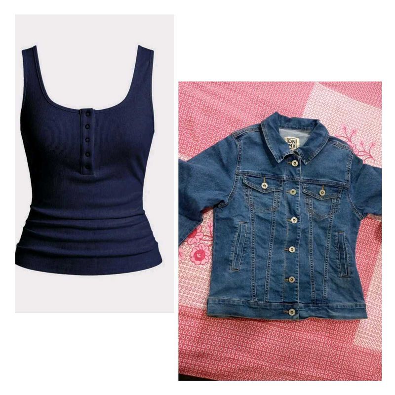 COMBO Denim Jacket &amp; Ribbed Tank Top