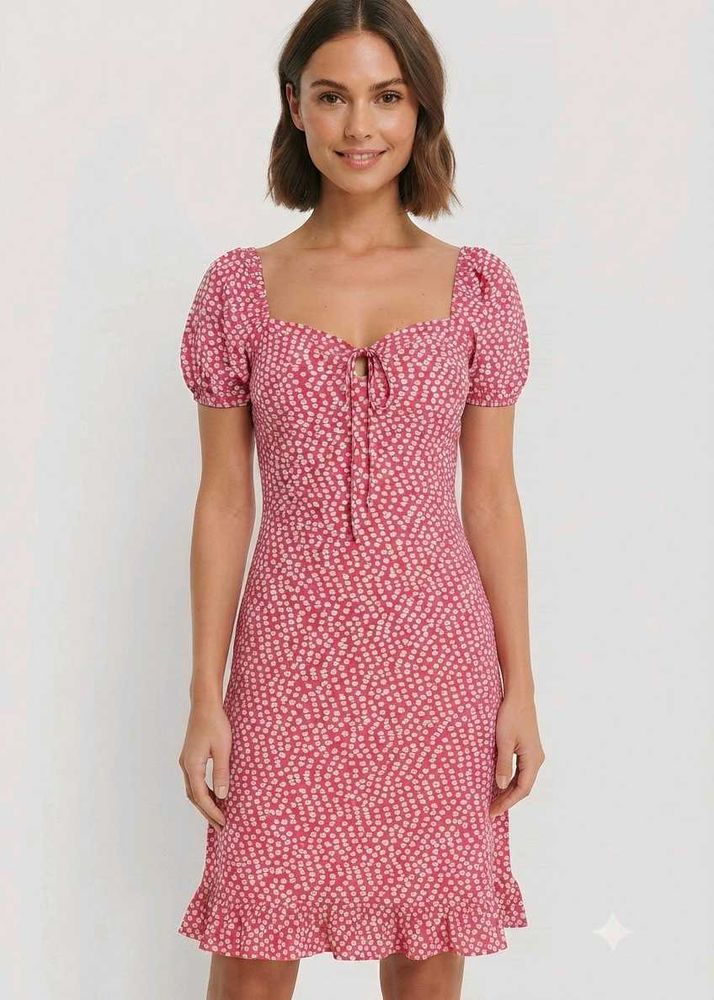 Chic Pink Floral Puff Sleeve Dress
