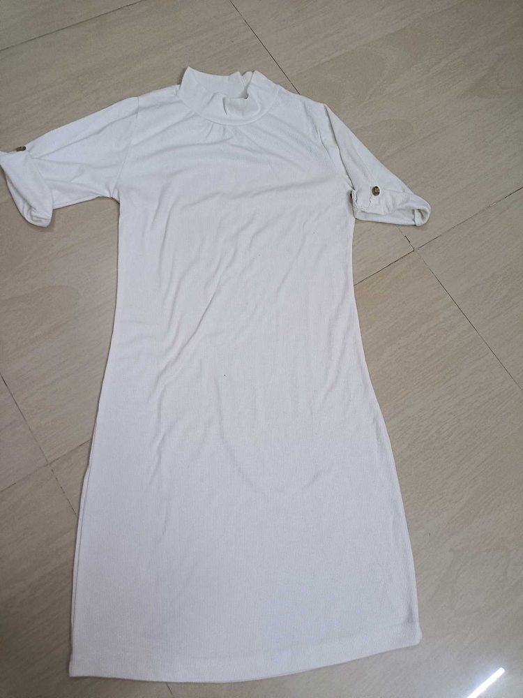 White Turtleneck T-Shirt Dress