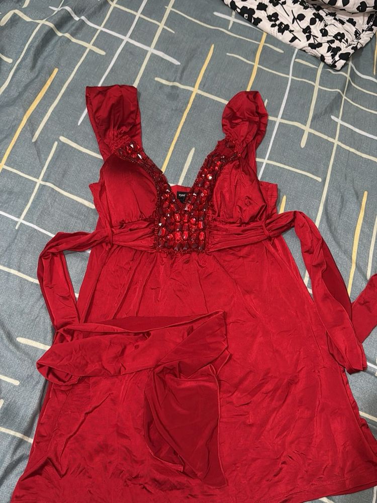 red embedded mini dress