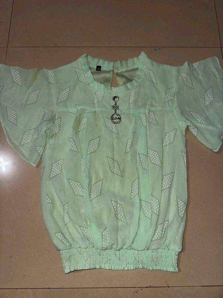 Light Green Printed Top with Charm