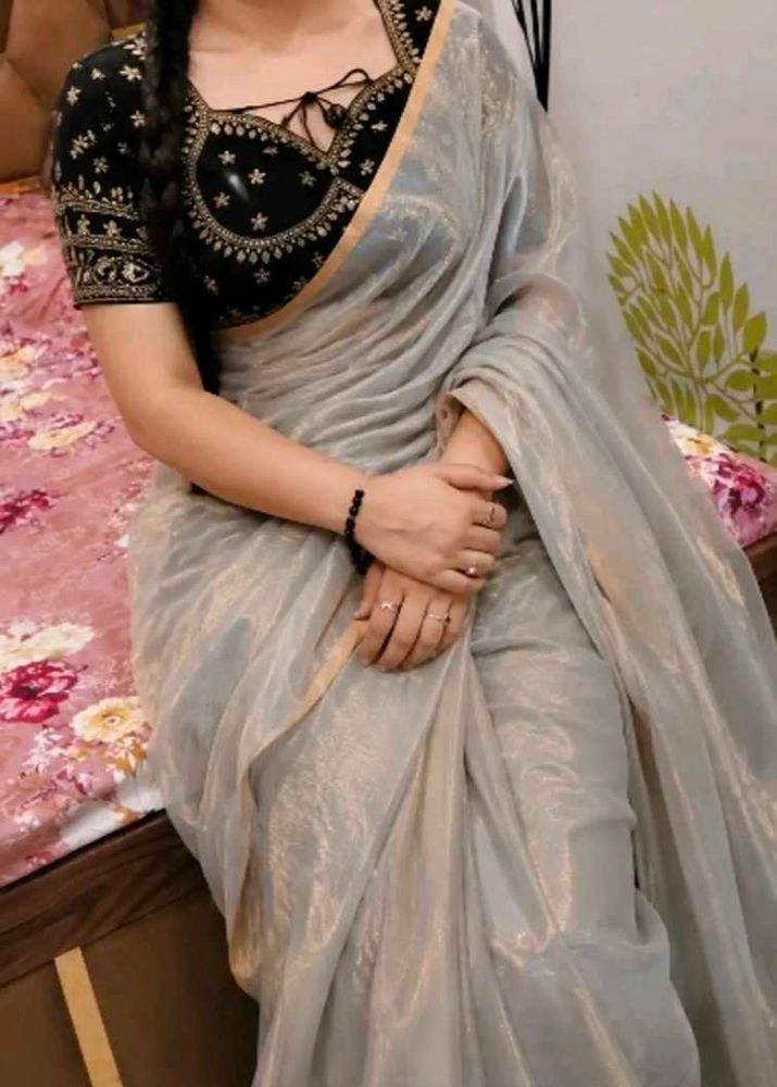 Elegant Grey Saree with Black Blouse
