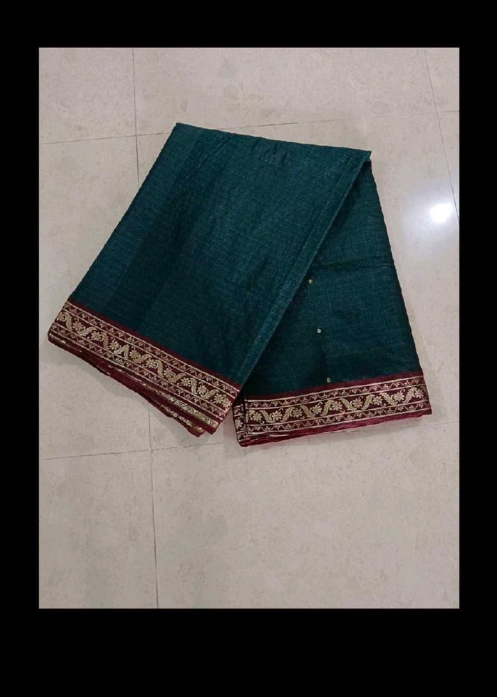 Elegant Teal Saree with Gold Border